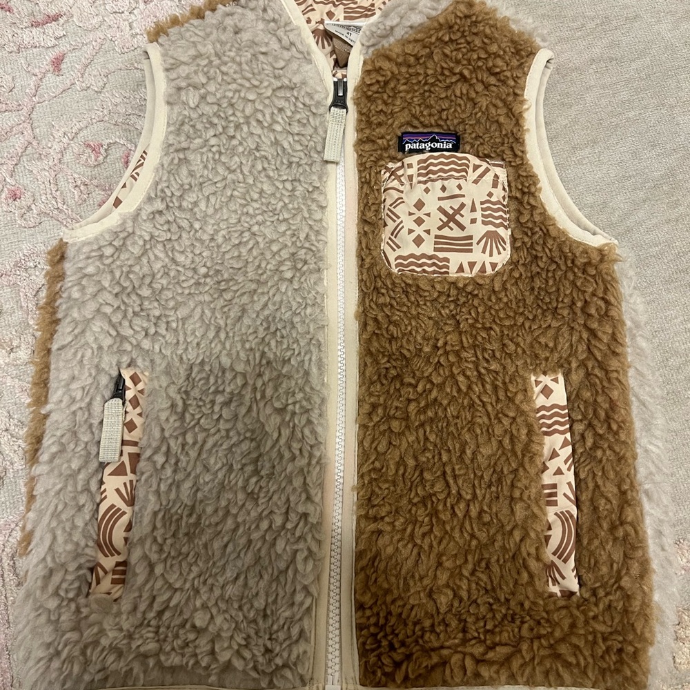Patagonia Fleece Vest in Cream and Brown
